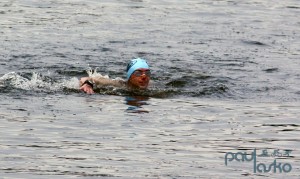 Trying to get to the end of the swim course.